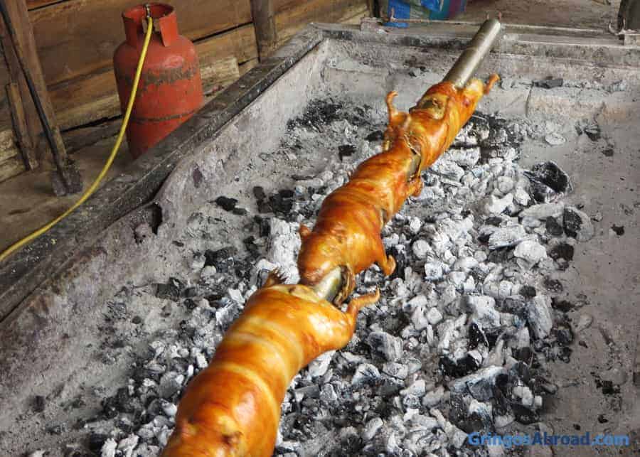 Roasting Cuy (guinea pig) in Ecuador